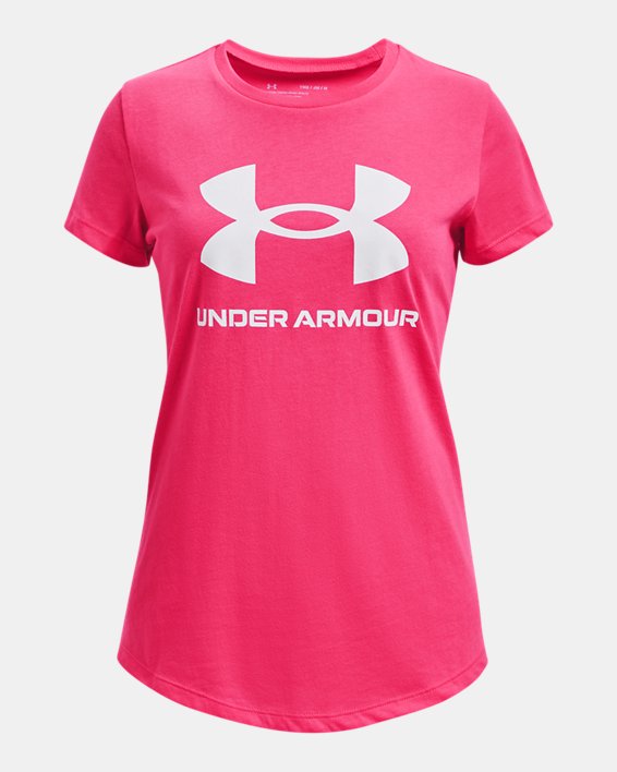 Girls' UA Sportstyle Graphic Short Sleeve, Pink, pdpMainDesktop image number 0